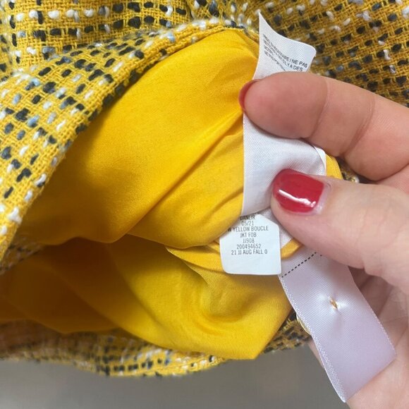 Yellow Boucle Puff Sleeve Jacket With‎ Button Front & White - Size 6 - Picture 4 of 7